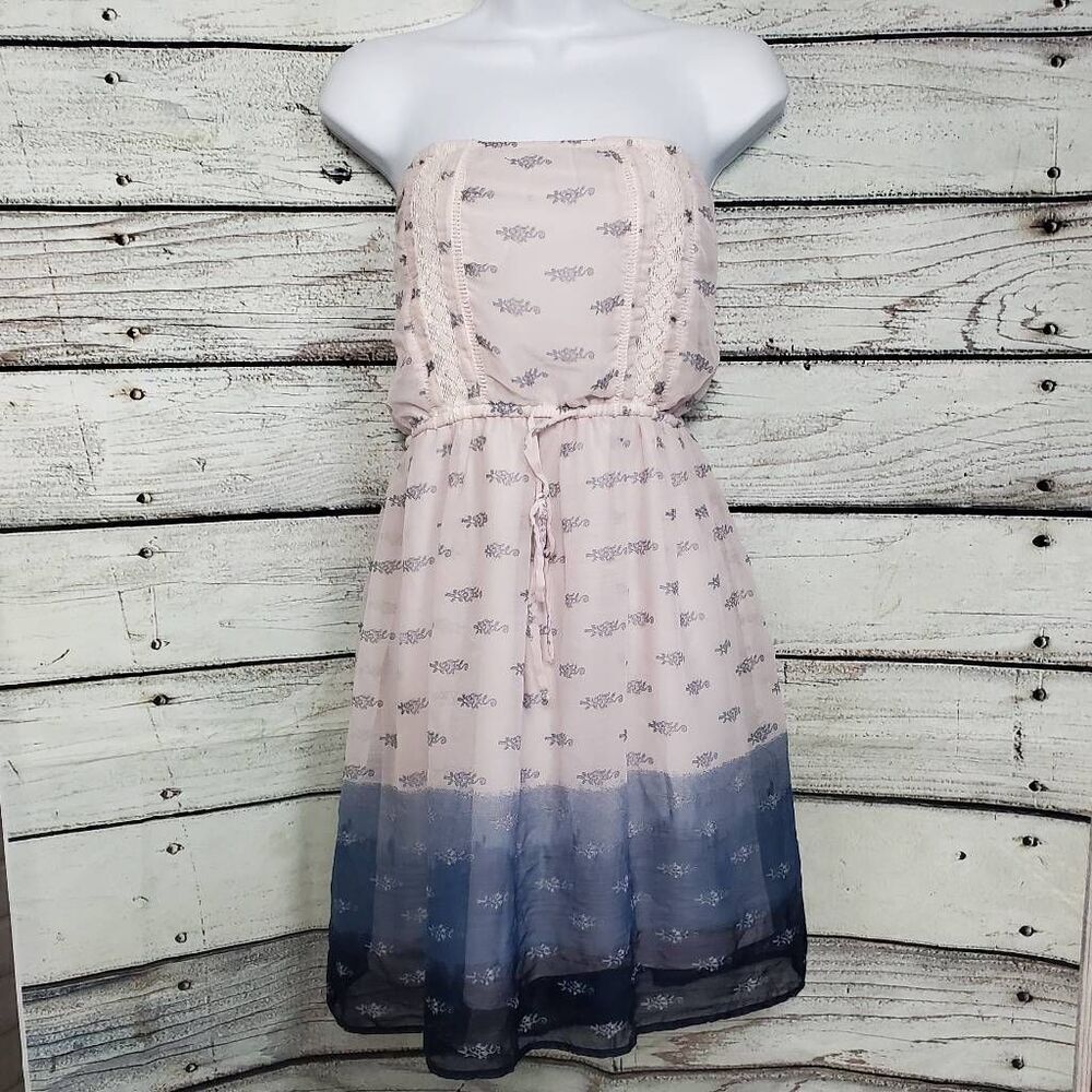 Mudd XL Juniors Strapless White Blue Floral Dress